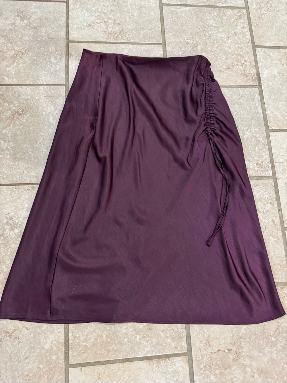 RYEGRASS Women's Satin Drawstring Side-Ruched Midi Skirt - Purple